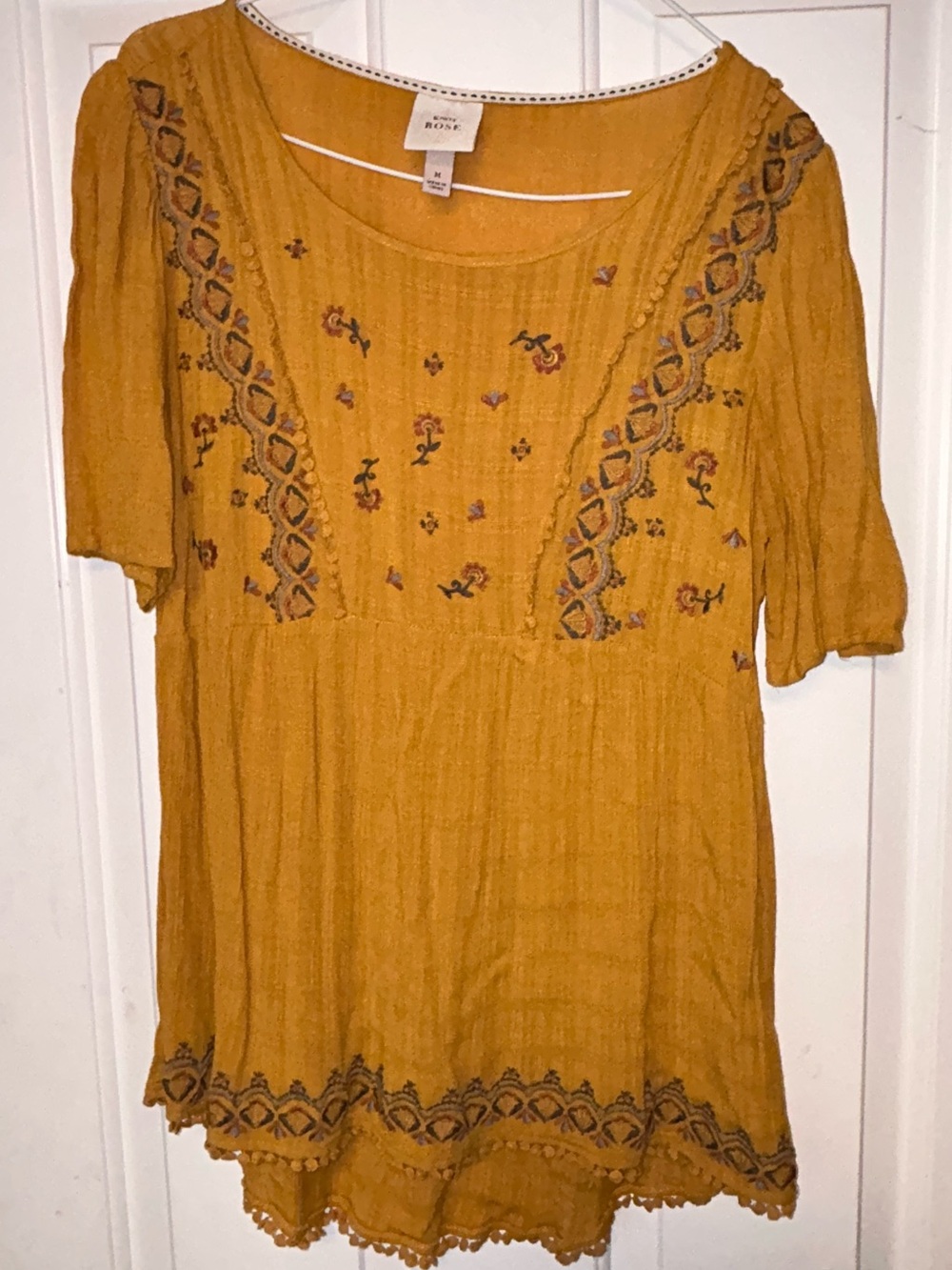 Knox Rose Mustard Embroidered Tunic Top